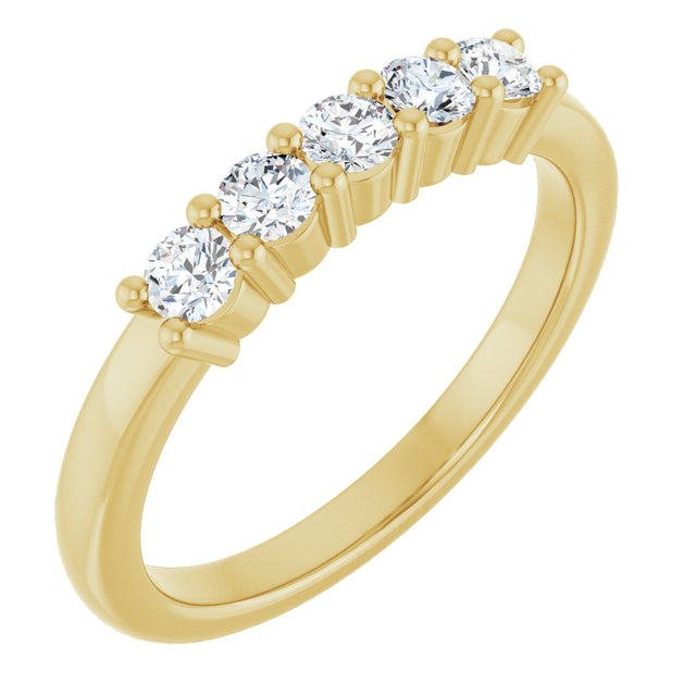 10K Gold Round Natural Diamond Five-Stone Anniversary Band – 1/5–5/8 CTW - Yellow Gold