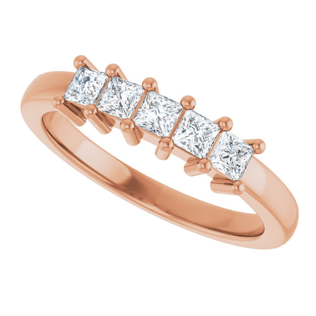 10K Gold Square Lab-Grown Diamond Five-Stone Anniversary Band – 3/8–1 1/2 CTW - Rose Gold - view 5