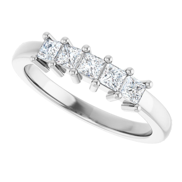 10K Gold Square Lab-Grown Diamond Five-Stone Anniversary Band – 3/8–1 1/2 CTW - White Gold - view 5