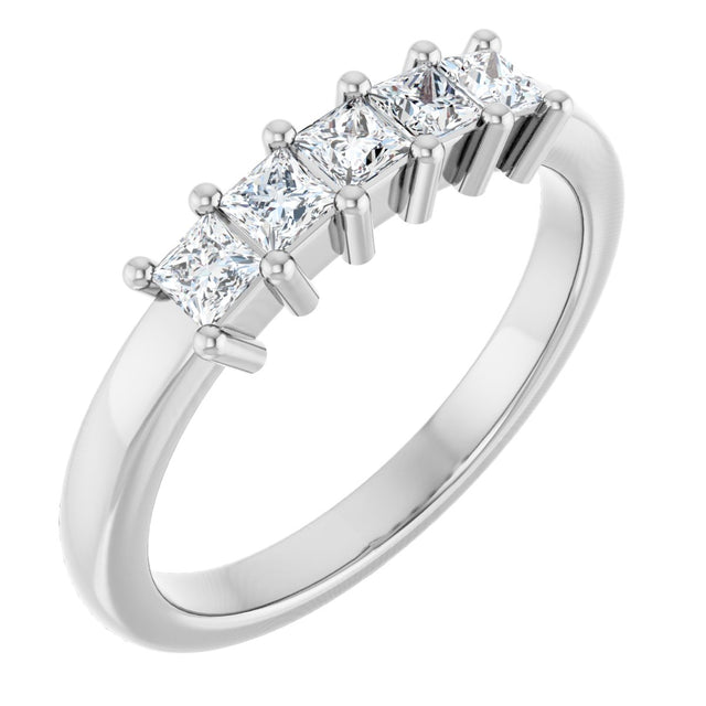 10K Gold Square Lab-Grown Diamond Five-Stone Anniversary Band – 3/8–1 1/2 CTW - White Gold
