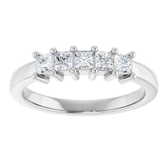 10K Gold Square Lab-Grown Diamond Five-Stone Anniversary Band – 3/8–1 1/2 CTW - White Gold - view 3