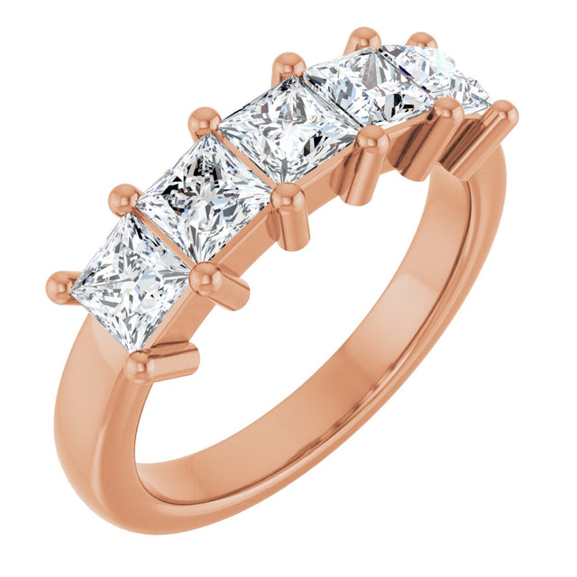 10K Gold Square Natural Diamond Five-Stone Anniversary Band – 1 1/2–5 1/5 CTW - Rose Gold