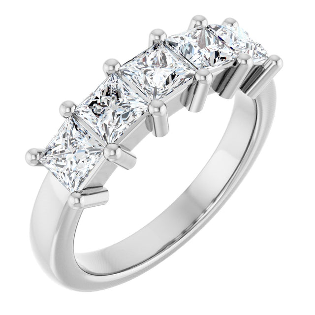 14K Gold Square Lab-Grown Diamond Five-Stone Anniversary Band – 1 3/8–6 1/4 CTW - White Gold