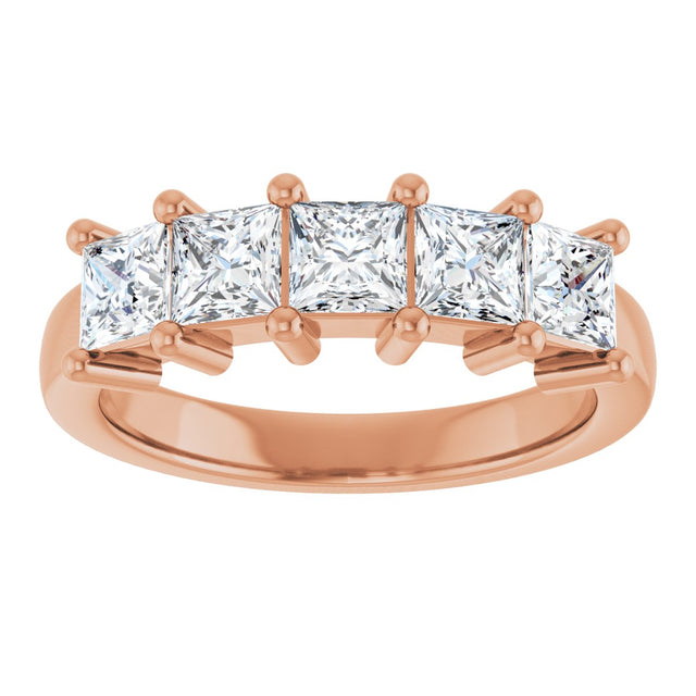 10K Gold Square Lab-Grown Diamond Five-Stone Anniversary Band – 1 9/10–7 CTW - Rose Gold - view 3