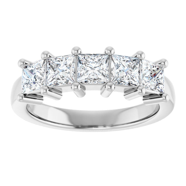 14K Gold Square Natural Diamond Five-Stone Anniversary Band – 1 3/8–5 CTW - White Gold - view 3