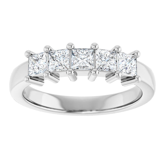 10K Gold Square Lab-Grown Diamond Five-Stone Anniversary Band – 3/8–1 1/2 CTW - White Gold - view 3