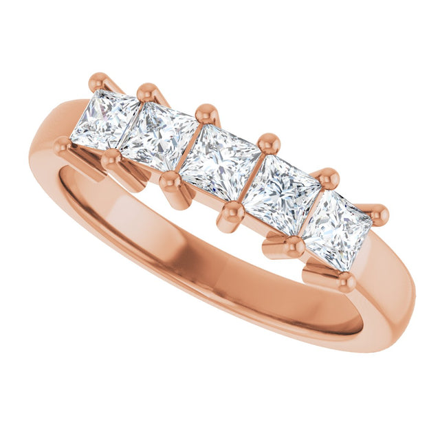 14K Gold Square Lab-Grown Diamond Five-Stone Anniversary Band – 1/3–1 1/4 CTW - Rose Gold - view 5