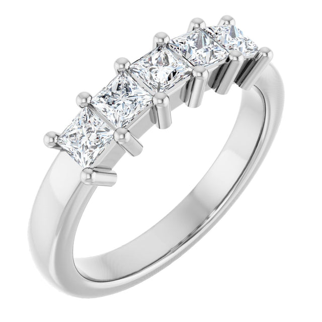 10K Gold Square Lab-Grown Diamond Five-Stone Anniversary Band – 3/8–1 1/2 CTW - White Gold