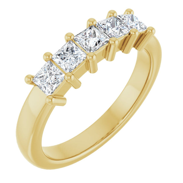 10K Gold Square Lab-Grown Diamond Five-Stone Anniversary Band – 3/8–1 1/2 CTW - Yellow Gold