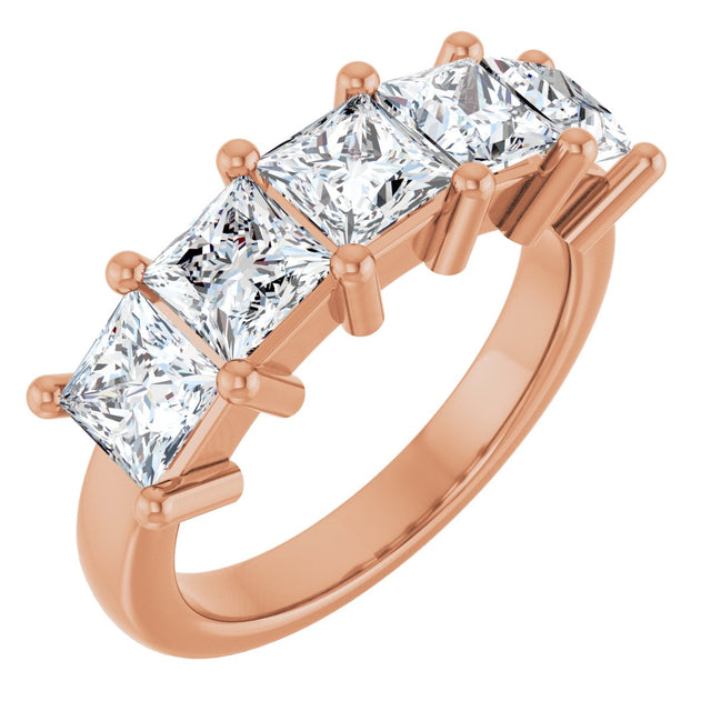 14K Gold Square Natural Diamond Five-Stone Anniversary Band – 1 3/8–5 CTW - Rose Gold