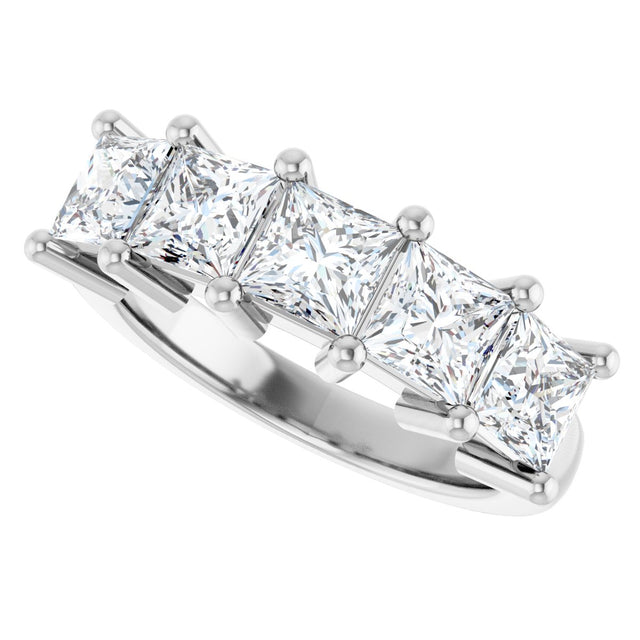 10K Gold Square Natural Diamond Five-Stone Anniversary Band – 1 1/2–5 1/5 CTW - White Gold - view 5
