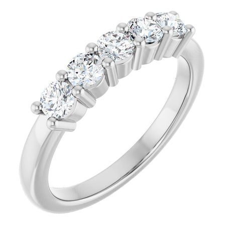 10K Gold Round Natural Diamond Five-Stone Anniversary Band – 1/5–5/8 CTW - White Gold