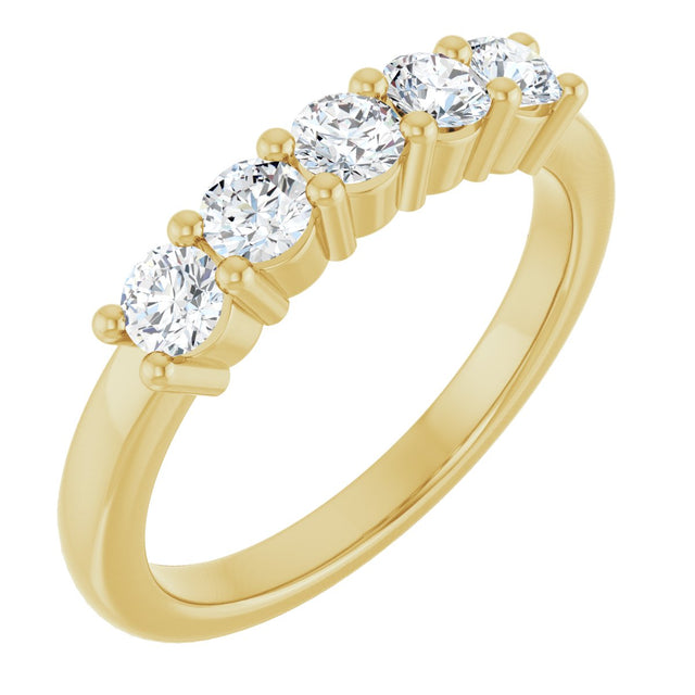 10K Gold Round Natural Diamond Five-Stone Anniversary Band – 1/5–5/8 CTW - Yellow Gold