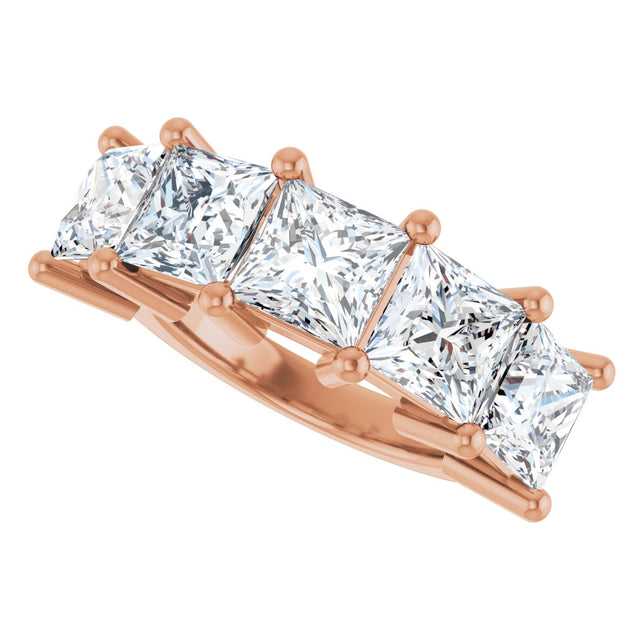 10K Gold Square Natural Diamond Five-Stone Anniversary Band – 1 1/2–5 1/5 CTW - Rose Gold - view 5