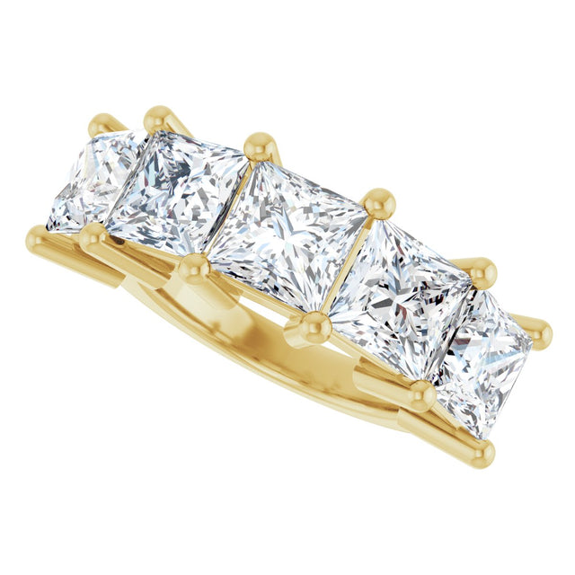 14K Gold Square Lab-Grown Diamond Five-Stone Anniversary Band – 1 3/8–6 1/4 CTW - Yellow Gold - view 5
