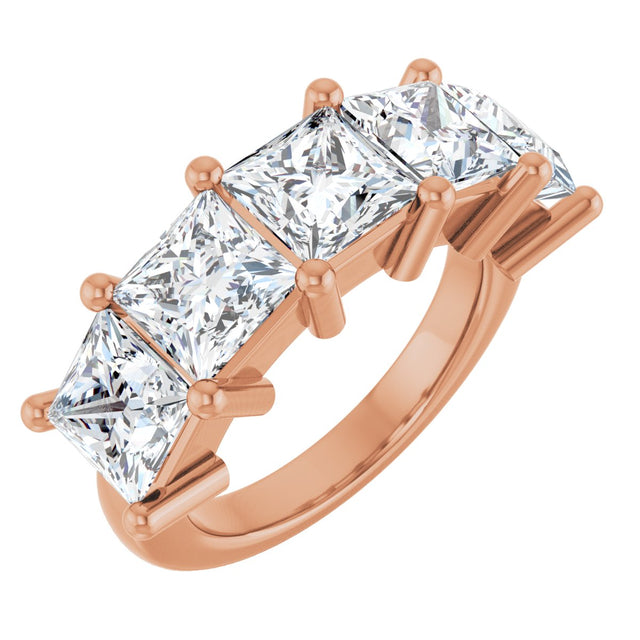10K Gold Square Lab-Grown Diamond Five-Stone Anniversary Band – 1 9/10–7 CTW - Rose Gold