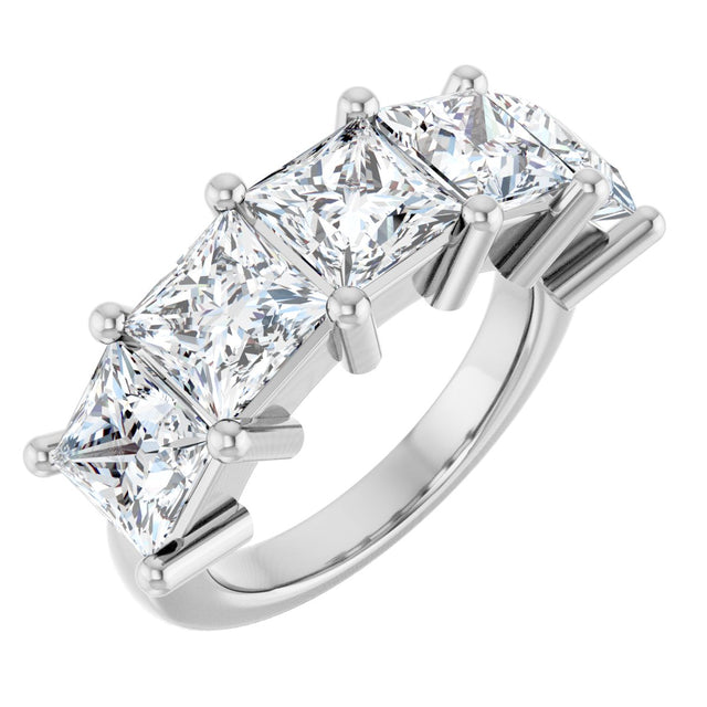10K Gold Square Natural Diamond Five-Stone Anniversary Band – 1 1/2–5 1/5 CTW - White Gold