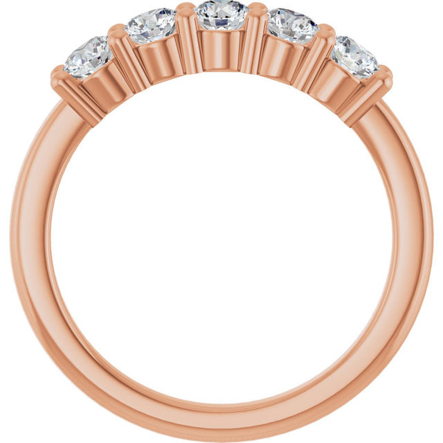 10K Gold Round Lab-Grown Diamond Five-Stone Anniversary Band – 3/4–1 5/8 CTW - Rose Gold - view 2