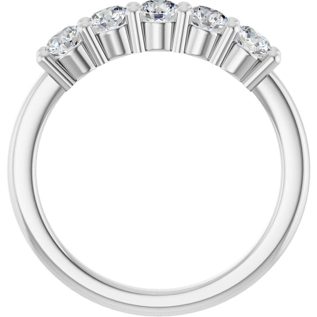 10K Gold Round Lab-Grown Diamond Five-Stone Anniversary Band – 3/4–1 5/8 CTW - White Gold - view 2