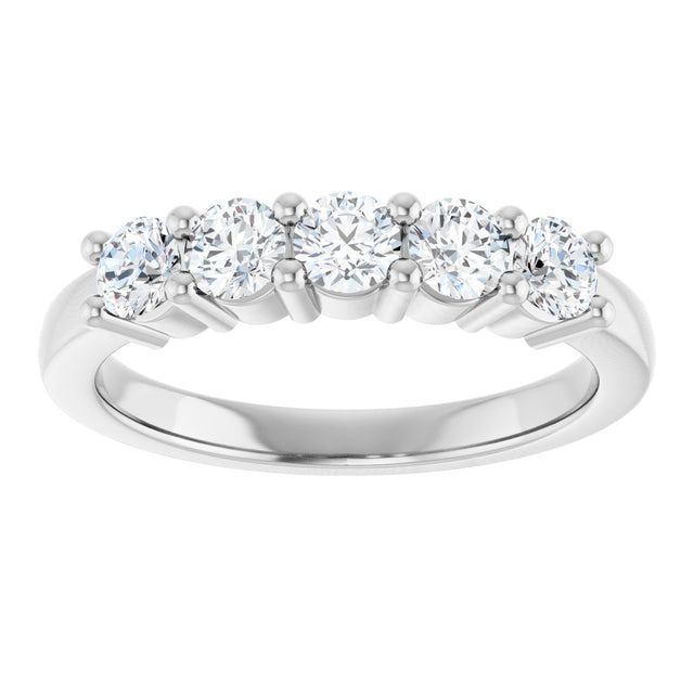 10K Gold Round Natural Diamond Five-Stone Anniversary Band – 3/4–1 1/2 CTW - White Gold - view 3