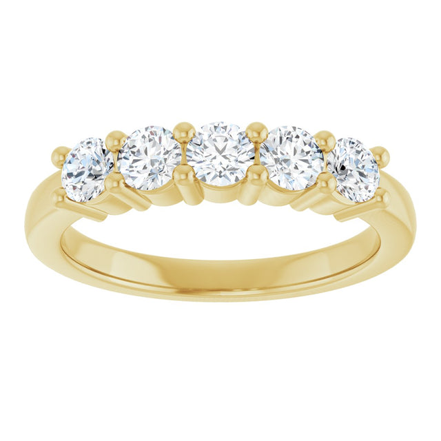 10K Gold Round Natural Diamond Five-Stone Anniversary Band – 3/4–1 1/2 CTW - Yellow Gold - view 3