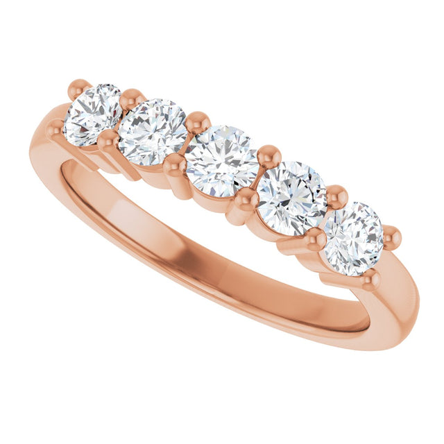 10K Gold Round Natural Diamond Five-Stone Anniversary Band – 3/4–1 1/2 CTW - Rose Gold - view 5