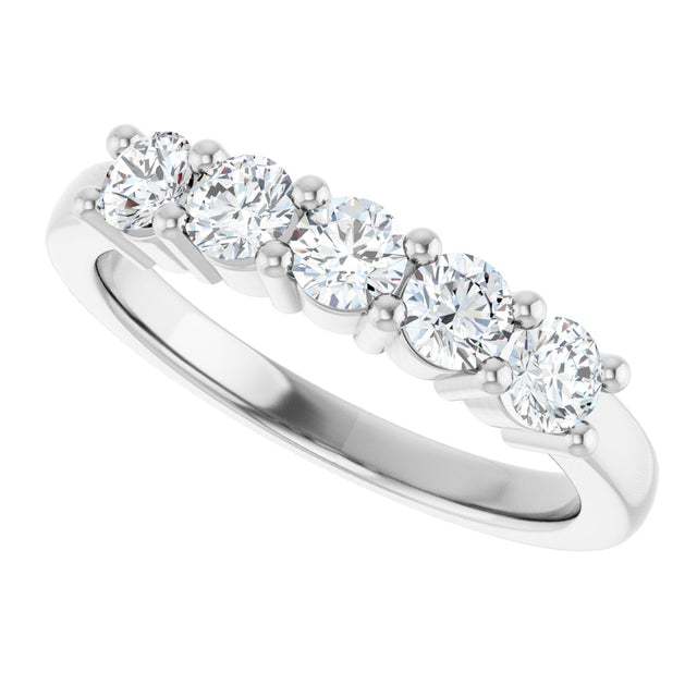 10K Gold Round Natural Diamond Five-Stone Anniversary Band – 3/4–1 1/2 CTW - White Gold - view 5
