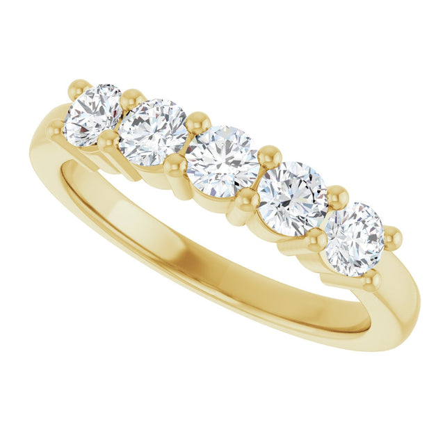 10K Gold Round Natural Diamond Five-Stone Anniversary Band – 3/4–1 1/2 CTW - Yellow Gold - view 5