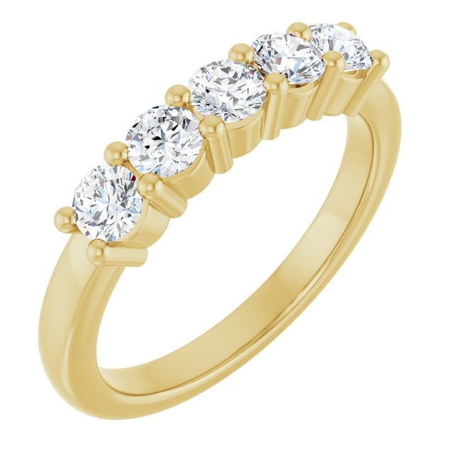 10K Gold Round Natural Diamond Five-Stone Anniversary Band – 3/4–1 1/2 CTW - Yellow Gold