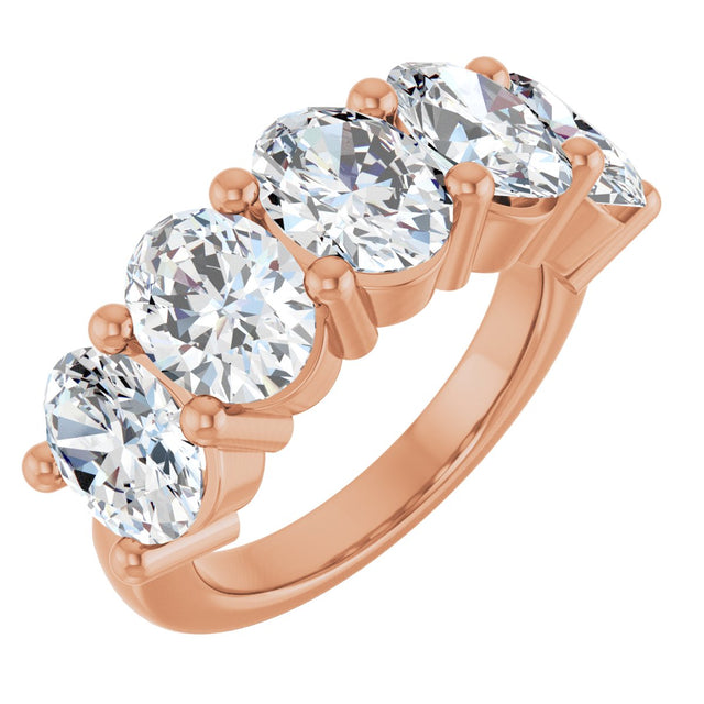 10K Gold Oval Lab-Grown Diamond Five-Stone Anniversary Band – 9/10–5 CTW - Rose Gold