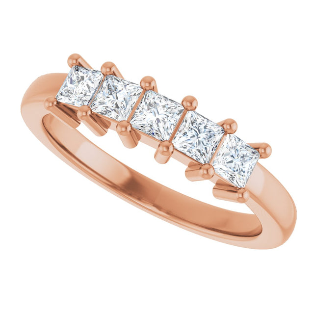 10K Gold Square Lab-Grown Diamond Five-Stone Anniversary Band – 3/8–1 1/2 CTW - Rose Gold - view 5