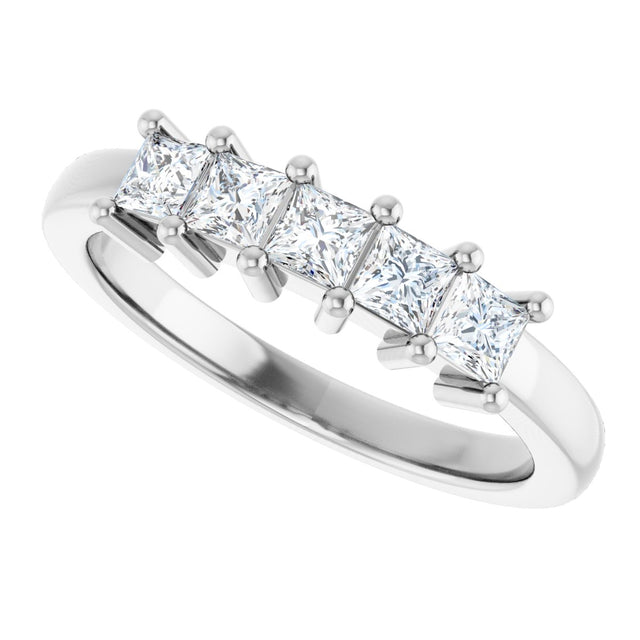 10K Gold Square Natural Diamond Five-Stone Anniversary Band – 1/3–1 1/4 CTW - White Gold - view 5