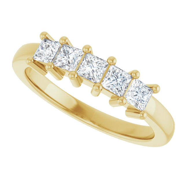 10K Gold Square Lab-Grown Diamond Five-Stone Anniversary Band – 3/8–1 1/2 CTW - Yellow Gold - view 5