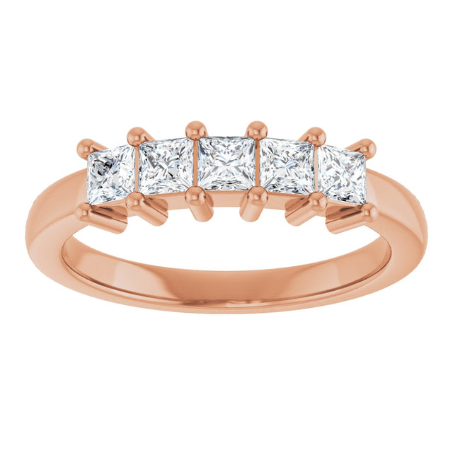 10K Gold Square Lab-Grown Diamond Five-Stone Anniversary Band – 3/8–1 1/2 CTW - Rose Gold - view 3