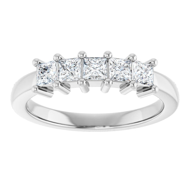 14K Gold Square Natural Diamond Five-Stone Anniversary Band – 1/3–1 1/4 CTW - White Gold - view 3