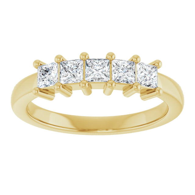 14K Gold Square Lab-Grown Diamond Five-Stone Anniversary Band – 1/3–1 1/4 CTW - Yellow Gold - view 3