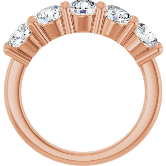 10K Gold Round Lab-Grown Diamond Five-Stone Anniversary Band – 2 1/2–4 CTW - Rose Gold - view 2