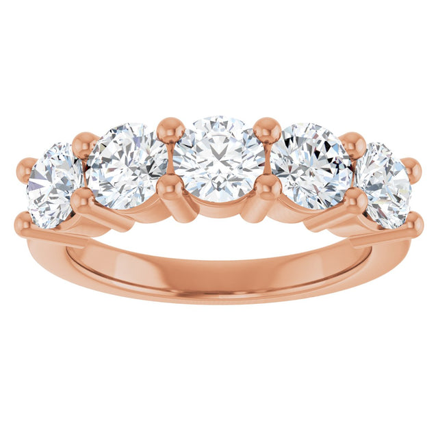 10K Gold Round Natural Diamond Five-Stone Anniversary Band – 2 1/3–4 1/4 CTW - Rose Gold - view 3