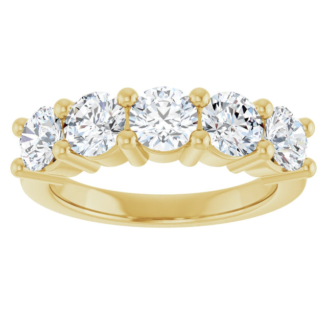 10K Gold Round Natural Diamond Five-Stone Anniversary Band – 2 1/3–4 1/4 CTW - Yellow Gold - view 3