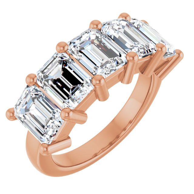 10K Gold Emerald Natural Diamond Five-Stone Anniversary Band – 1 1/2–5 CTW - Rose Gold