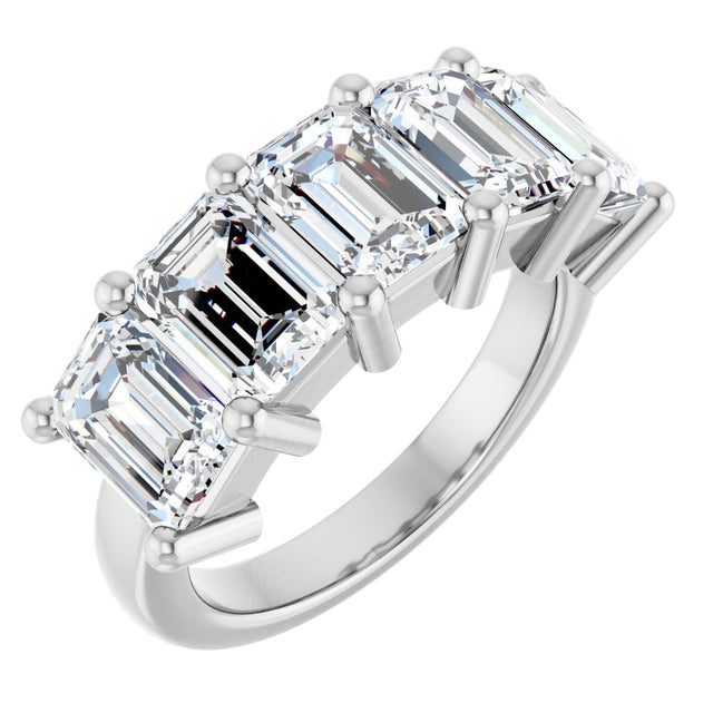 10K Gold Emerald Natural Diamond Five-Stone Anniversary Band – 1 1/2–5 CTW - White Gold