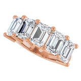 10K Gold Emerald Lab-Grown Diamond Five-Stone Anniversary Band – 1 1/2–5 CTW - Rose Gold - view 5
