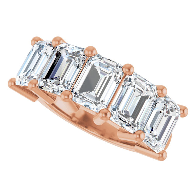 10K Gold Emerald Lab-Grown Diamond Five-Stone Anniversary Band – 1 1/2–5 CTW - Rose Gold - view 5