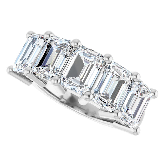 10K Gold Emerald Lab-Grown Diamond Five-Stone Anniversary Band – 1 1/2–5 CTW - White Gold - view 5