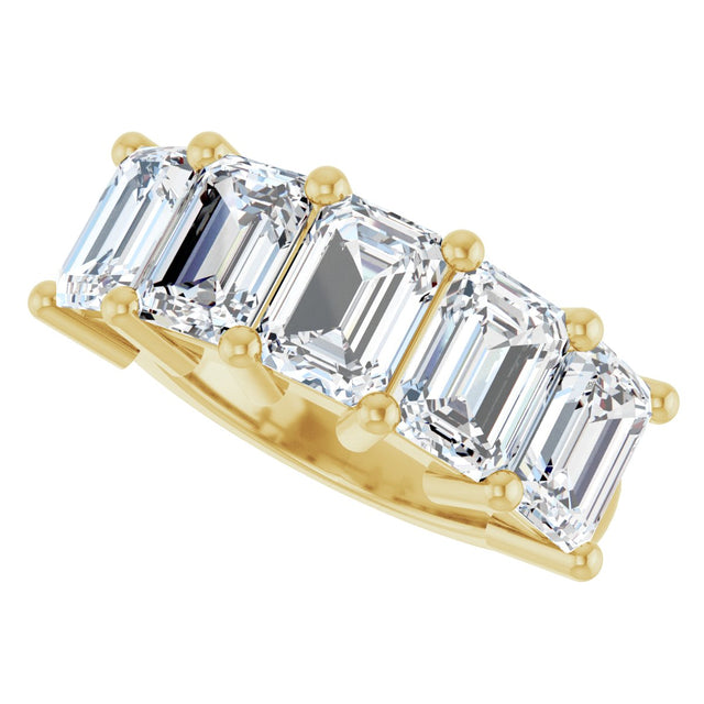 10K Gold Emerald Natural Diamond Five-Stone Anniversary Band – 1 1/2–5 CTW - Yellow Gold - view 5
