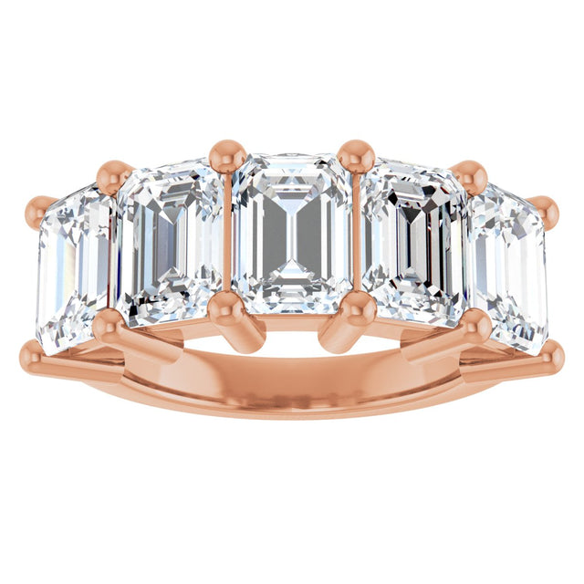 14K Gold Emerald Natural Diamond Five-Stone Anniversary Band – 1 1/2–5 CTW - Rose Gold - view 3