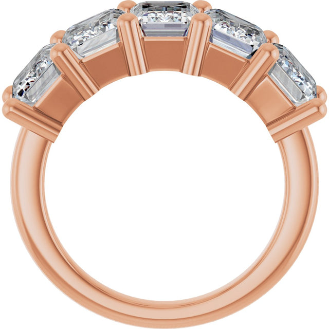 10K Gold Emerald Lab-Grown Diamond Five-Stone Anniversary Band – 1 1/2–5 CTW - Rose Gold - view 2