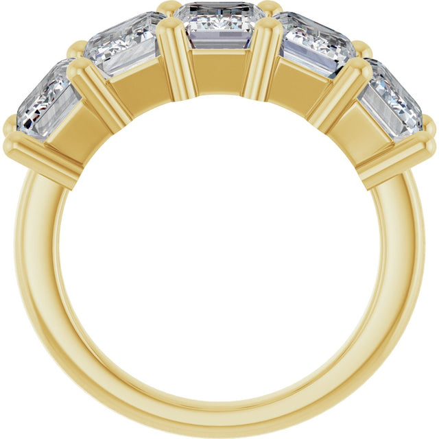 10K Gold Emerald Natural Diamond Five-Stone Anniversary Band – 1 1/2–5 CTW - Yellow Gold - view 2