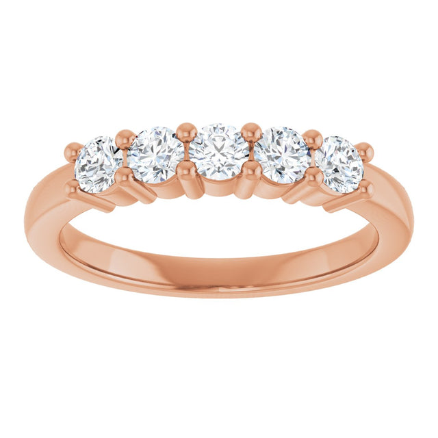 10K Gold Round Lab-Grown Diamond Five-Stone Anniversary Band – 1/4–5/8 CTW - Rose Gold - view 3
