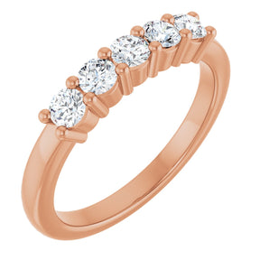 10K Gold Round Lab-Grown Diamond Five-Stone Anniversary Band – 1/4–5/8 CTW - Rose Gold